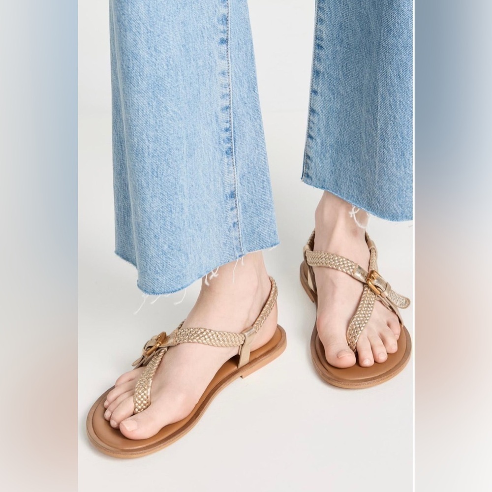 See by Chloe Nola Gold Braided Strap Thong Sandals - NWT